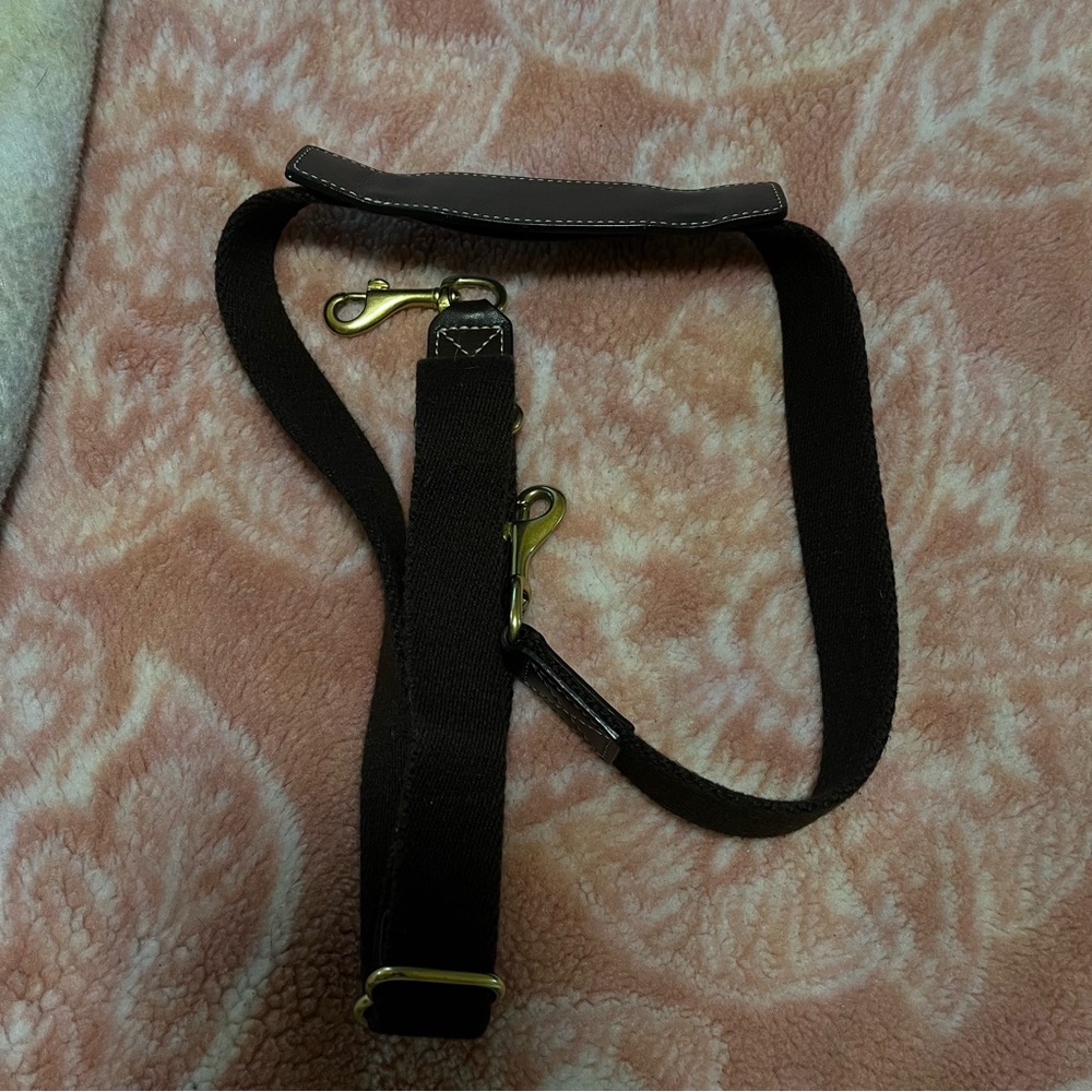 Dark Brown Canvas And Leather With Brass Hooks Purse Strap